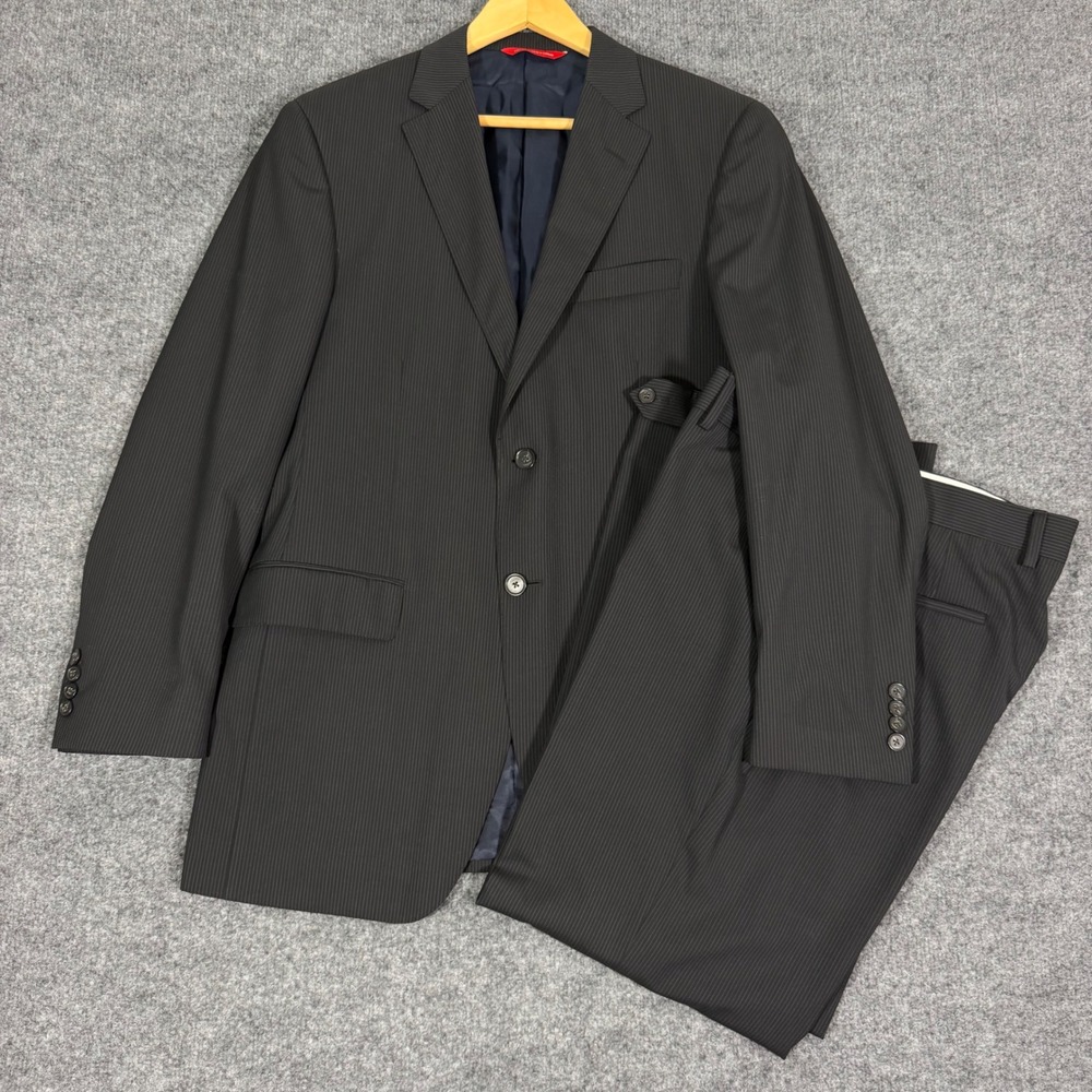 Samuelsohn Performance Pinstripe Suit Mens 40R 34x29 Black Wool Italian Fabric